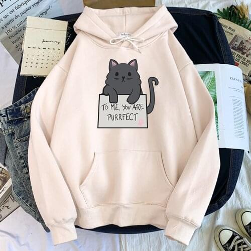 Cat To me you are purrfect pattern letter printed Hoodie women kawaii oversize O-neck Sweatshirt cosy loose female cute Tracksui