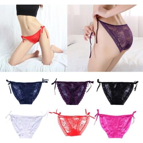 Womens Sexy Tie Side Bowknot Lace Thongs Panties Adjustable G-string Underwear