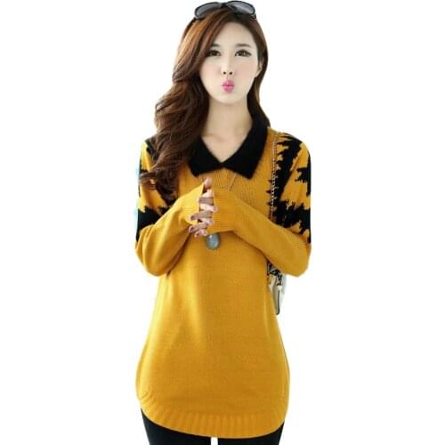 Women Knitted Sweaters 2019 New Casual Tops Long Pullover Slim Sweater Long sleeve lapel Sweater Knitwear Female Bottoming shirt