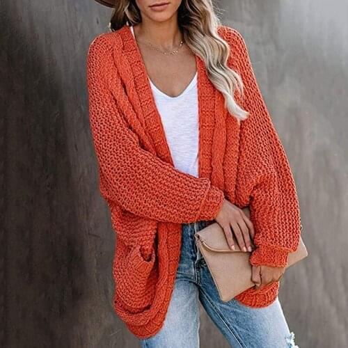 2020 Fashion Bat Sleeve Women Casual Knitted Sweaters Cardigan Autumn Winter Full Sleeve With Pocket Loose Outwear Sweater Coat