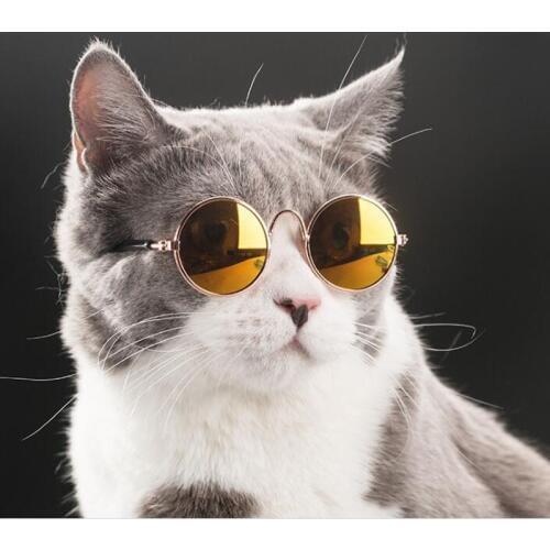 100pcs Fashion Small Pet Dogs Cat Sunglasses Cool Eye-wear Protection Pet Glasses Round Frame Party Funny Glasses ZA6269