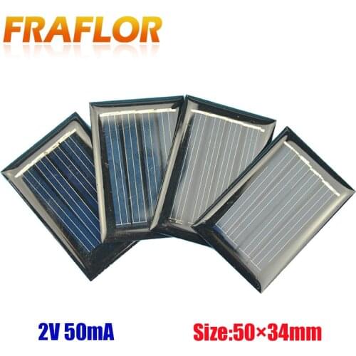 10Pcs/lot Micro Mini Small Power Solar Cells Panel 2V 50mA 50*34*3mm For DIY Toy 1.2V Battery Charger Solar LED Light Solar Cell