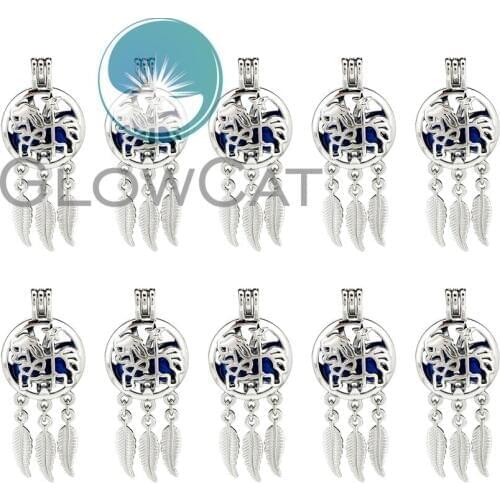 10X K786 Dream Catcher Lucky Unicorn Beads Cage Locket Pendant Essential Oil Diffuser Stone Pearl Cage Jewelry Making