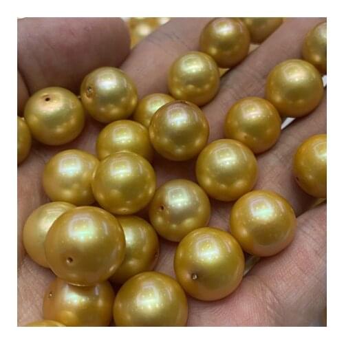 13-14MM Super Big Size Cultured Pearls, Near Round Real Natural Dyed Gold Color Pearls, Loose Freshwater Dyed Pearl, 5PCS/LOT