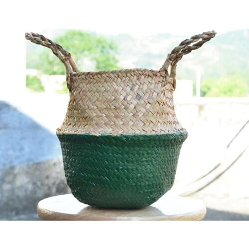 2 Pcs Foldable Handmade Storage Baskets, Folding Wicker Rattan Seaweed Laundry Basket Panier Osier 15 Colors Fruit Basket