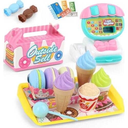 22pcs Kids Pretend Play Supermarket Cash Register Set Vegetables Ice cream Shopping Trolley Food Department Store Toys for Boys