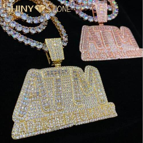 2021 New Arrive Iced Out Bling CZ Letters ATM Addicted To Money Pendant Necklace 5A Cubicz Zircon HipHop Tennis Chain Jewelry