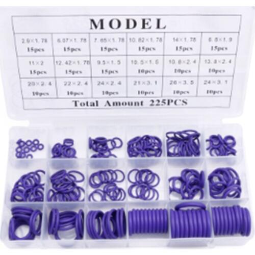 225Pcs Seal O-Ring R22 R134A Air Conditioning O-Ring Rubber Washer Assortment Pl Car Accessories