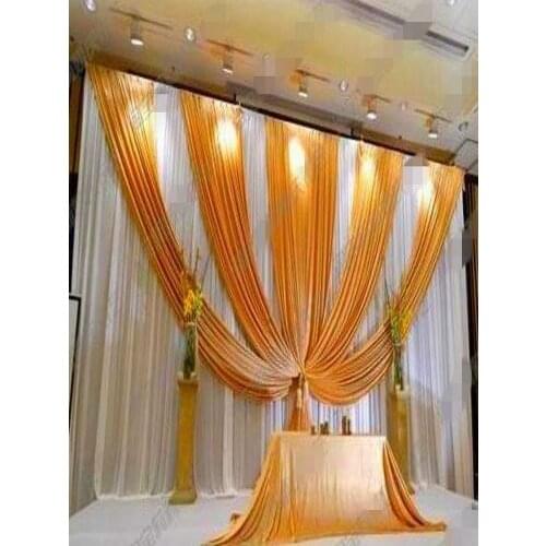 3m*6m Fabric Ice Silk Drape Curtain with gold sequin swag Wedding Backdrop Decoration Party Stage Celebration Favors