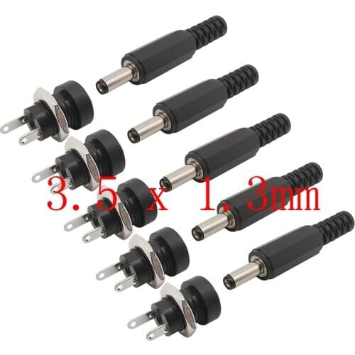 5Pairs 3.5mm x 1.3mm DC Power Male Female Jack Nut Panel Mount Solder Wire Connectors 3.5 * 1.3mm DC Plug Socket Connector