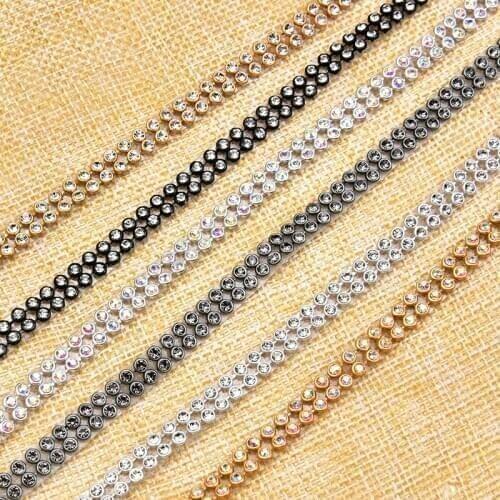 Promotion!3mm 2rows/3rows 1 meter Crystal Clear Stones Hot Fix Rhinestone Mesh Trimming Aluminium base Pasted Sew-on Net Drill
