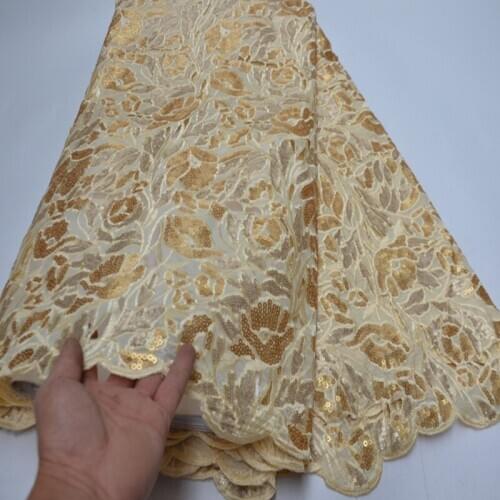 5yards/pc) high quality African sequins embroidered lace fabric white silver hand cut organza lace for party dress OP154