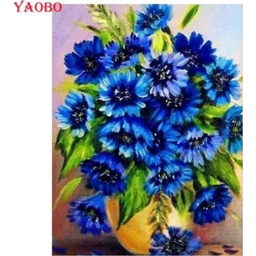 Diamond Embroidery Floral Diamond Painting Full Square blue Cornflower 5d Mosaic Cross Stitch Picture RhinestoneNeedlework