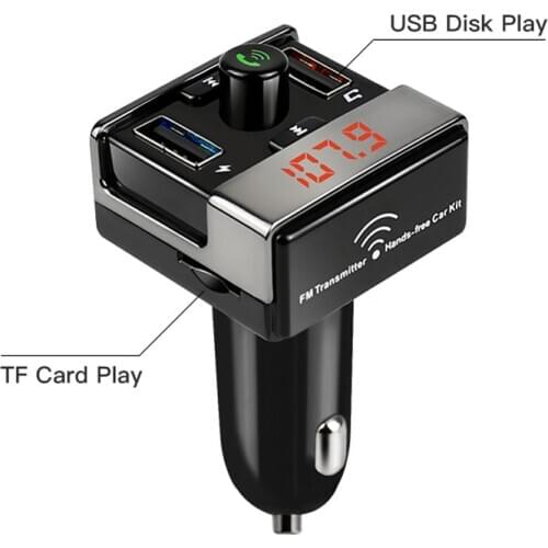 Car Bluetooth FM Transmitter Handsfree Car Kit FM Radio Car MP3 Player TF U Disk 2 USB Car Charger