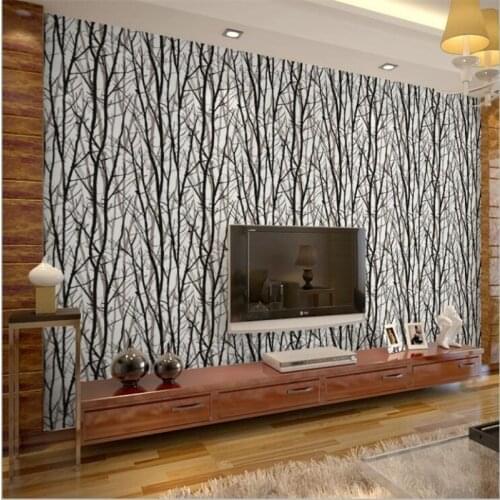 Beibehang Modern minimalist 3D three-dimensional abstract PVC black and white twig wallpaper Nature wood background wallpaper