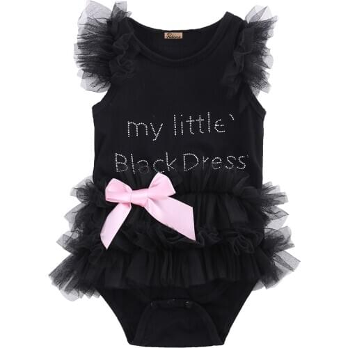 Hot Newborn Baby Girls Bodysuits Fashion Embroidered Lace My Little Black Dress Letter infant Baby Bodysuit