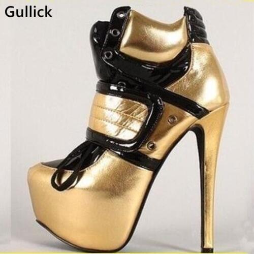 Gullick New Design Ankle Boots Lace Up Pointed Toe 4.5 CM Platform Shoes Super High Thin Heel Sexy 15 CM High Night Club Shoe
