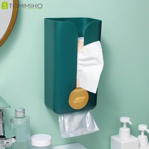 STOMMIHO Punch-free Rubbish Bag Box Case Wall Mountable Easy Installation Hanging for Bathroom Kitchen Living Room Convenient