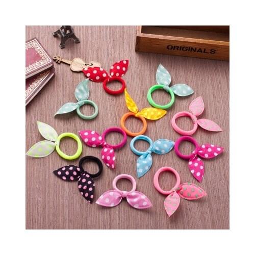 10 Pieces Of Children Elastic High Elastic Hair Ring Cute Polka Dot Bow Rabbit Ear Elastic Rubber Band Girl Hair Accessories