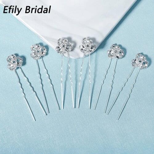 Efily Bridal Wedding Hair Accessories Rhinestone Hair Pins for Women Silver Color Hairpins Bride Headpiece Party Jewelry Gift