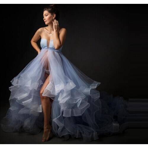 Extra Puffy Tulle Maternity Dresses Strapless Boatneck Plus Size Slit Bridal Pregnancy Photo Shoot Dressing Gowns 2021