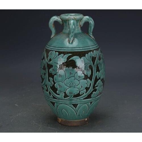 Antique SongDynasty porcelain vase,Cizhou kiln green engraved bottle,Hand-painted crafts,Collection&Adornment,Free shipping
