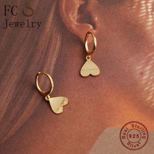 FC Jewelry 100% 925 Silver Gold Color Clover Love Heart Leaf Pendant Facets Hoop Earring Pendientes Spring Boucle 2020 NEW
