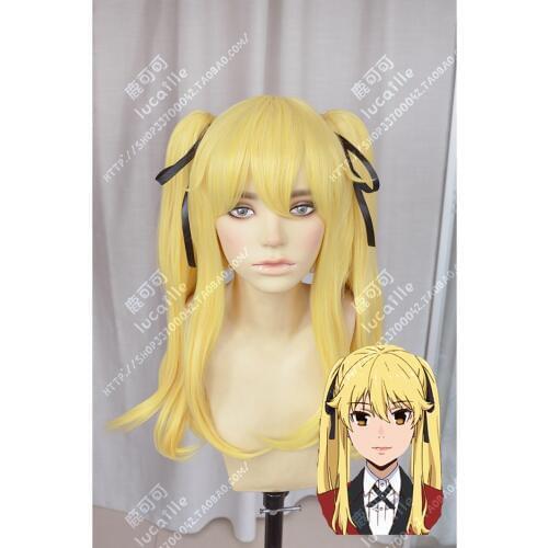 Anime Kakegurui Compulsive Gambler Mary Saotome Meari Cosplay Wigs Long Heat Resistant Synthetic Hair Wig + Wig Cap +Silk Ribbon