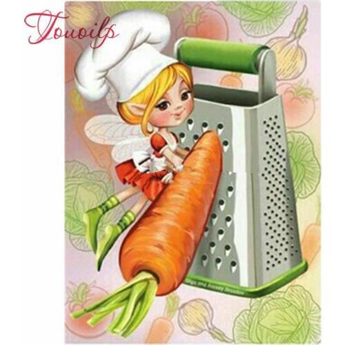 Touoilp diamond embroidery stitch square&round diamond decorative 5d diy Cartoon woman chef diamond painting mountain