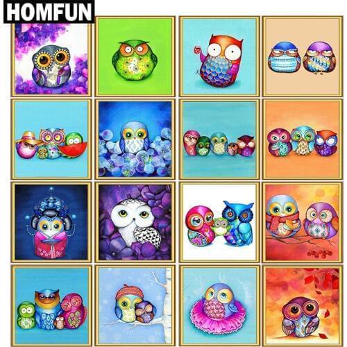 HOMFUN Square Round Drill 5D Diamond Painting Environmental Crafts Full Diamond Embroidery "Cute Cartoon Owl" Home decor