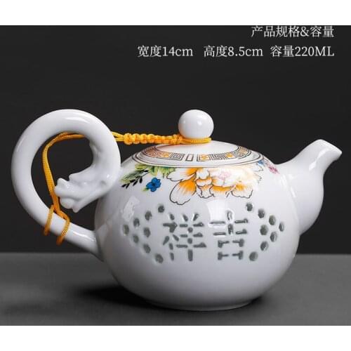 Chinese blue and white porcelain teapot ceramic single pot household filter hand-made hollow tea set kongfu kettle teaware