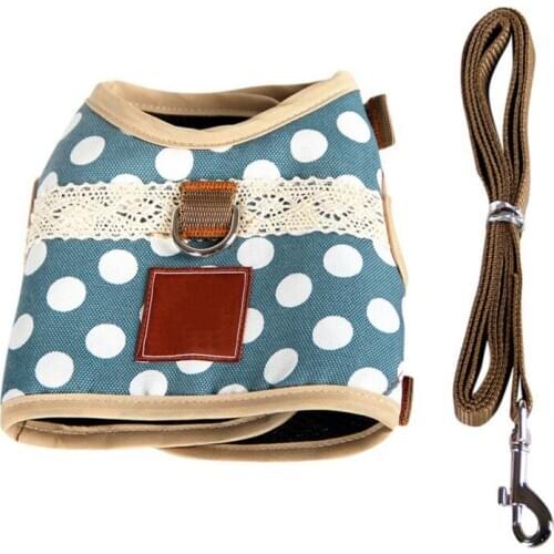 Cute Dot Printed Small Dog Harness And Leash Set Puppy Cat Vest Harness For Pug Cat Dog Harness Vest Chihuahua Walking Leash