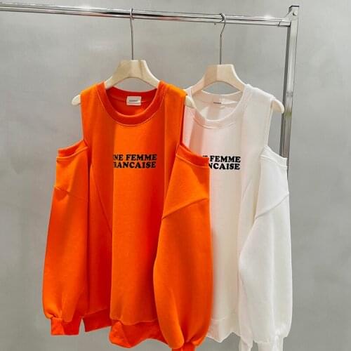 Spring Autumn Korean Womens Harajuku Hoodies Simple Letter Cotton Sweatshirts Students Off Shoulder Sweat Coat Pullovers Female