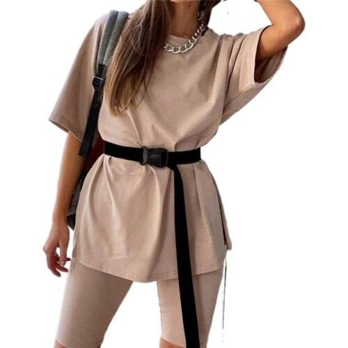 2pc/1set summer Casual Solid Womens Two-Piece Suit With Belt Home Loose Sportswear Fashion homwWear Free Shipping