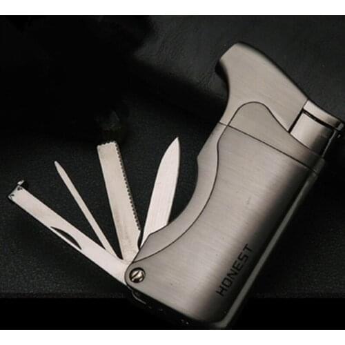 Personalized Hot-Selling Multifunctional Butane Lighter Cigar Lighter Pipe Accessories Turbine Windproof Belt Knife