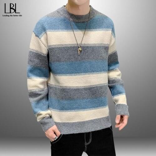 Sweater Men Patchwork Knitwear Male Sweaters Warm Round Collar Cotton Casual Pullovers Mens 2021 Spring Korean Style Pullover