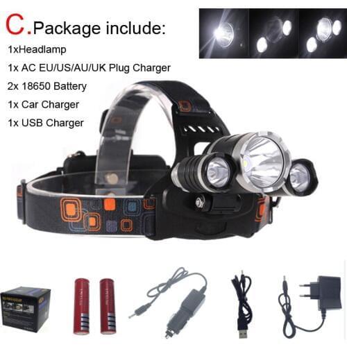 20pcs 13000 Lumen T6R5 Head Light Headlamp Outdoor Head Lamp HeadLight Rechargeable + 2* 18650 Battery/Charger/Car USB Charger
