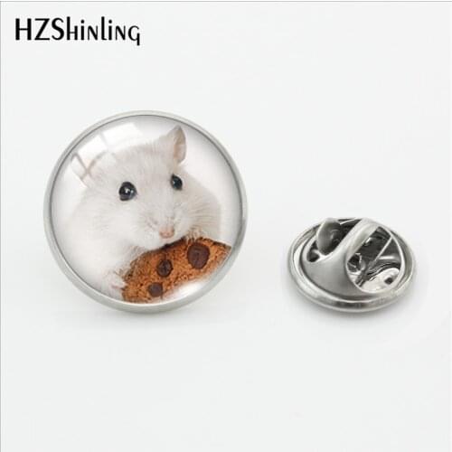 2019 New Hamster Lapel Pin Stainless Steel Glass Cabochon Cute Little Mouse Pin Hand Craft Photo Jewelry