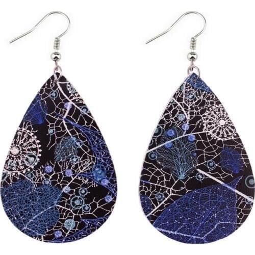 New Printed Dandelion Leather Teardrop Earrings 2020 Fashion Jewelry PU Leather Statement Earrings for Women
