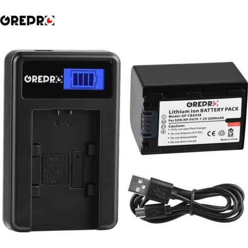 NP-FH70 NPFH70 NP FH70 Battery + LCD USB Charger for Sony NP FH60, FV50 FH 50 FH100 FP50 70 FP 90 HDR-CX7E, HDR-SR10E, HDR-SR12E