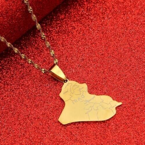 Republic Of Iraq Map Pendant Necklace Silver Color Gold Color Jewelry Map Of Iraq Necklace