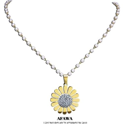 Stainless Steel Crystal Sun Flower Small Necklaces Pendant Women Gold Color Statement Necklace Kid Jewelry collar acero N4901S01