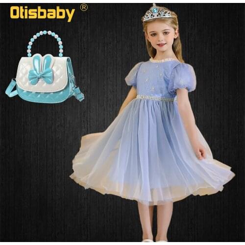 Fancy Fairy Toddler Princess Elsa Dress Light Blue Snowflake Backless Dresses for Girls Performance Cinderella Costume Child