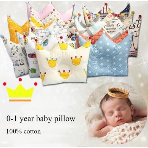 0-1 Years Infant Baby Shaping Pillow Soft Cotton Crown Cartoon Bedding Pillows Newborn Prevent Flat Head Pillow Cushion