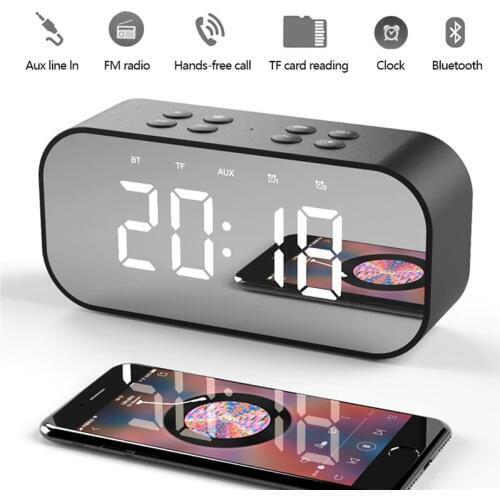 SOONHUA Portable Wireless Bluetooth Speaker Bluetooth 5.0 HiFi Music Column Subwoofer Desktop Mirror Screen Display Alarm Clock
