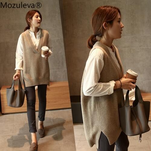 Mozuleva Vneck Girl Pullover Vest Sweater Autumn Winter Short Knitted Women Sweater Vest Sleeveless Warm Sweater Casual Oversize