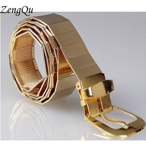 New fashion Men Metal Belt Gold Silve Black plated Metal Pin Buckled Waist belt Men Women Unisex accessory belt