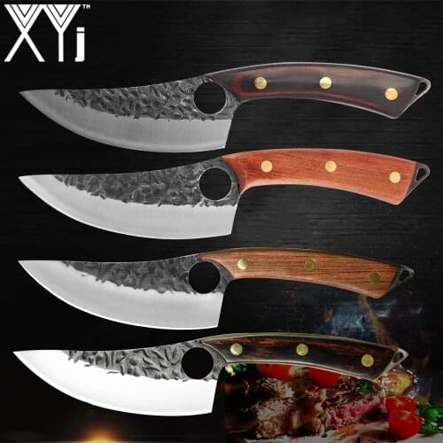 XYj Serbian Chef Cleaver Butcher Knife 5'' 6'' INCH Stainless Steel Forged Blade Leather Cover Case Camping Hiking Tools