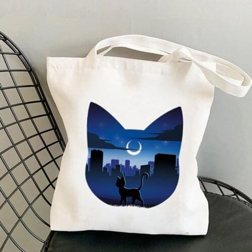Shopper Sailor Meow Luna Silhouette Kawaii Bag Harajuku women Shopping Bag Canvas Shopper Bag girl handbag Shoulder Lady Bag