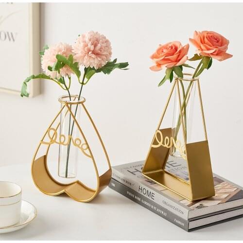 Nordic desktop decor metal Flower vase Transparent Glass Vase Living room dining table Hydroponic Vases decorative bottle desk
